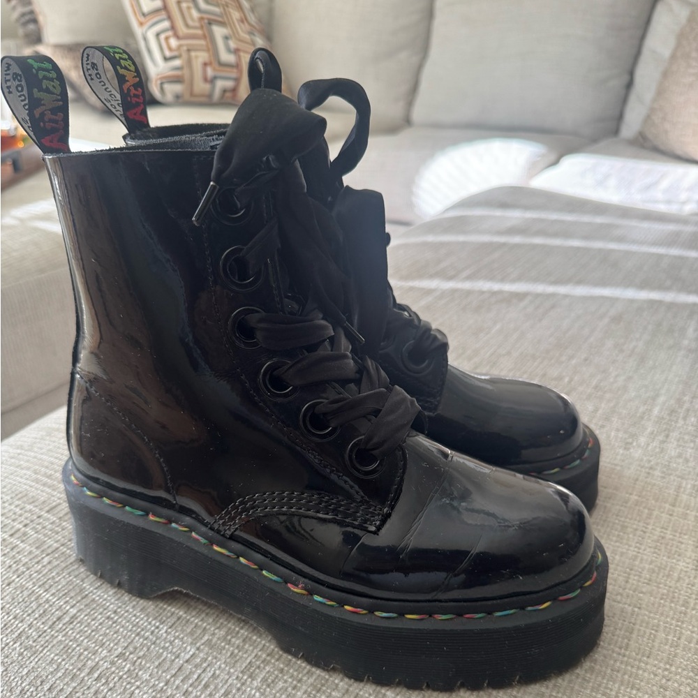 JADON HI RAINBOW PATENT PLATFORM BOOTS